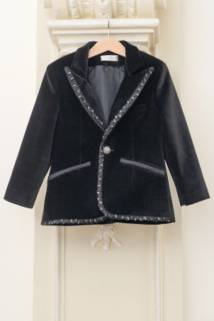Glamourous Style - Elegant black velvet jacket, decorated with hand sewn silver and black beads