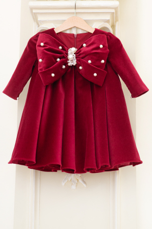 Precious Bow  - Delicate velvet dress with bow and pearls