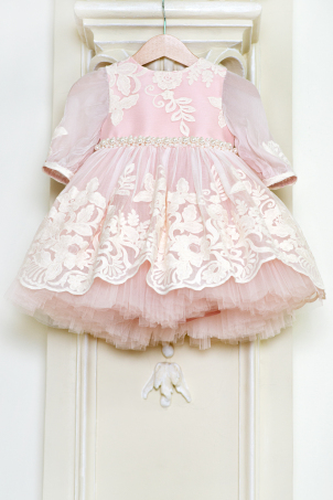 Little Noyemi - Embroidered silk chiffon dress decorated with pearls