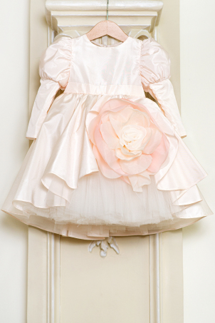 Petite Juliet - Ivory taffeta dress decorated with hand crafted oversized organza flower