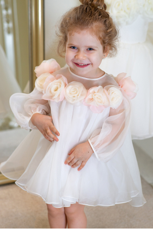 Rose Garden - diaphanous and elegant dress for girls, made of natural silk organza with handmade roses