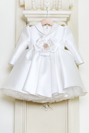 Mia - Off-white taffeta child dress decorated with gold details