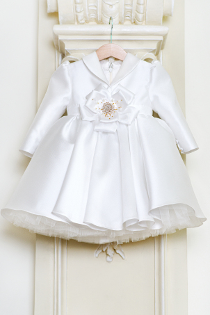 Mia - 9 & 12 Months - Rochie copii off-white din tafta Mikado cu detalii aurii