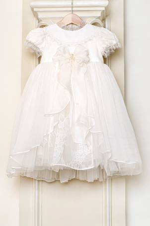 Little Rose Pearls - Baby Girl Christening dress from silk veil and silk organza