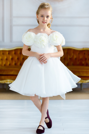 Cecily - Elegant dress for girls, made of silk organza, decorated with handcrafted roses