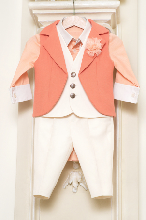 Deep Coral - Elegant suit for boys with vest 