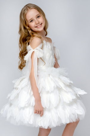 Royal Swan - off-white feathers dress with delicate silk bows