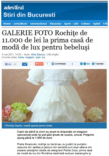 Adevarul Newspaper- about Petite Coco official opening
