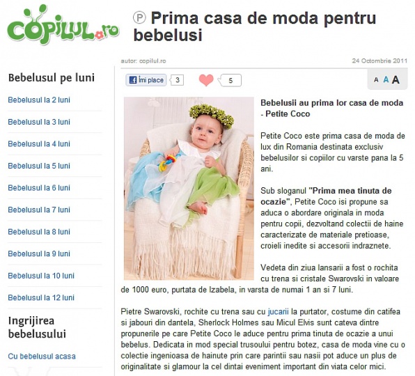 Copilul.ro - despre lansarea oficiala Petite Coco